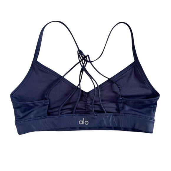 Alo Yoga Sunny Strappy Sports Bra Navy Gloss - Picture 2 of 11